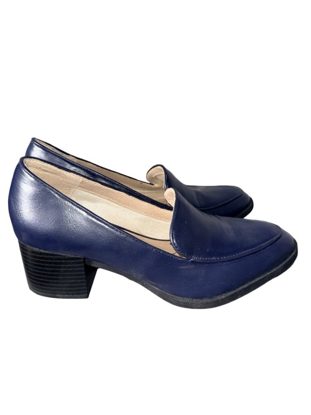 LifeStride Devyn Navy Blue Block Heel Loafer Pumps Size 7W - Picture 3 of 7